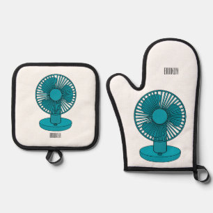 Ventilator cartoonillustratie  ovenwant & pannenlap set