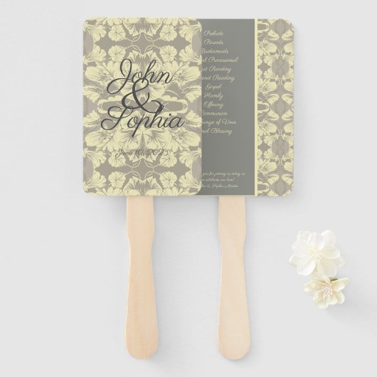 Ventilator en grijze Floral bruiloft Handwaaier (Voorkant en achterkant)