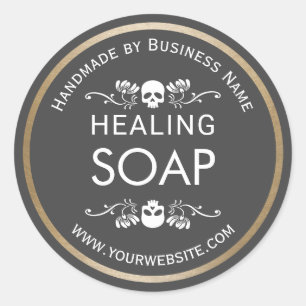  ventilator en schedel Handgemaakte koelzeep grijs Ronde Sticker