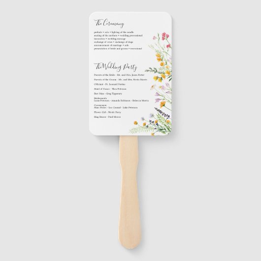 Ventilator voor het huwelijksprogramma Wildbloemen Handwaaier (Achterkant)