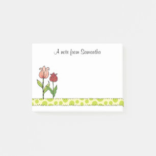 Ventilatoren van roze en roze tulpen post-it® notes