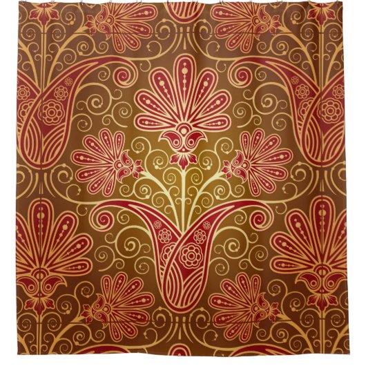 Ventilatorgordijn met bruin en rood flessenpatroon douchegordijn (Voorkant)