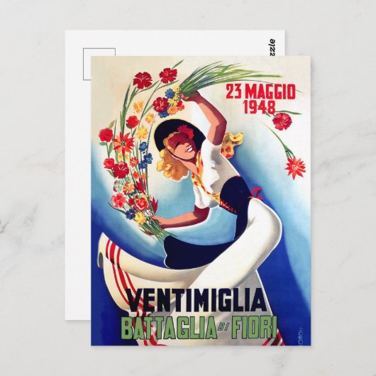 Ventimiglia, Maggio, Italië, meisje met bloemen st Briefkaart (Voorkant / Achterkant)