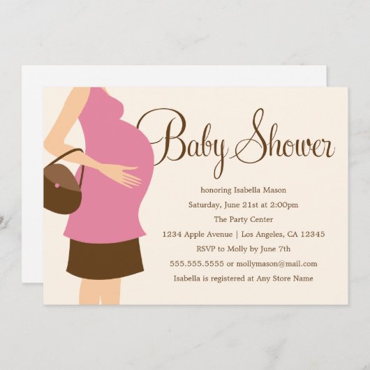 Ventre Enceinte - Rose | Invitation baby shower (Devant / Derrière)