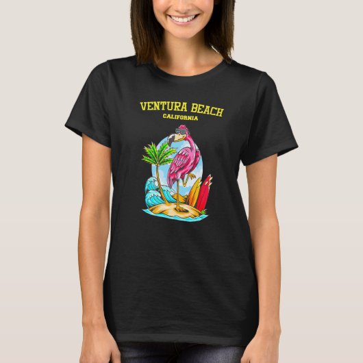 Ventura Beach Flamingo Ocean Wave Surf Premium T-shirt (Voorkant)