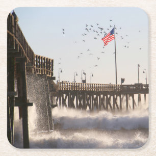 Ventura Pier Waves   El Nino Vierkante Kartonnen Onderzetter
