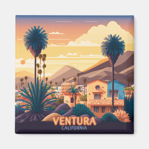 Ventura Sunset Mountains Southern California Retro Magneet