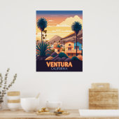 Ventura Sunset Mountains Southern California Retro Poster (Keuken)
