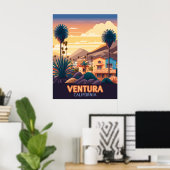 Ventura Sunset Mountains Southern California Retro Poster (Thuiskantoor)