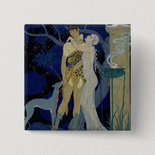Venus en Adonis (kleurenlitho) Vierkante Button 5,1 Cm