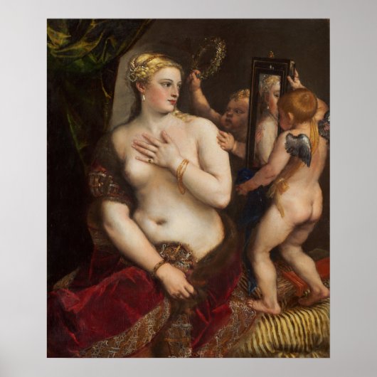Venus met een spiegel van Titiaan - Poster (Voorkant)