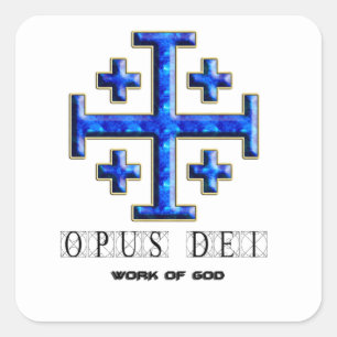 Ver 4 - Jerusalem Cross - Opus Dei - Clear Back Vierkante Sticker