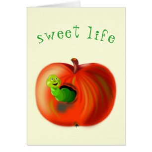 Ver Card Happy Worm In Red Apple Sweet Life Fun