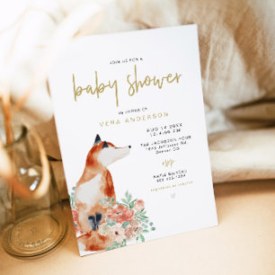 VERA Groene & Terracotta Bloemige Vos Baby Shower Kaart