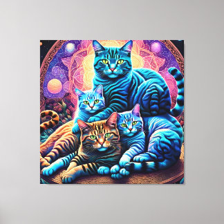 Veranda Cat Familie Canvas Afdruk