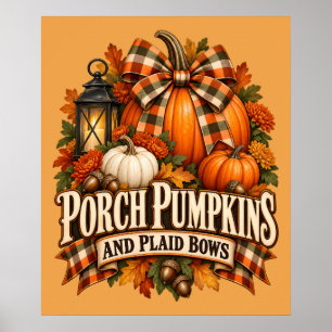 Veranda Pompoenen Geruite Strikken Herfst Cottagec Poster