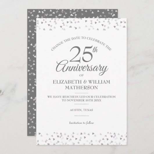 Verander de datum 25e jubileum zilveren harten kaart (Voorkant / Achterkant)
