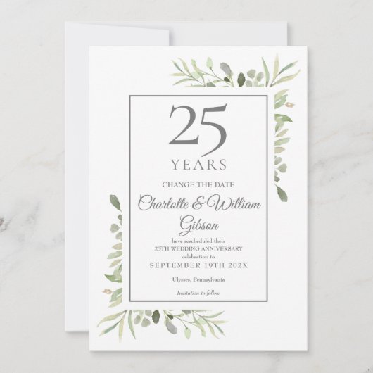 Verander de Datum 25th Silver Jubileum Greenery Kaart (Voorkant)