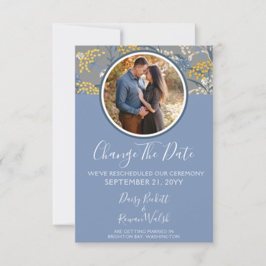 Verander de datum Botanical Daisy Reschema Bruilof Kaart (Voorkant)
