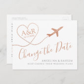 Verander de Datum Bronze Copper Destination Weddin Aankondigingskaart (Voorkant / Achterkant)