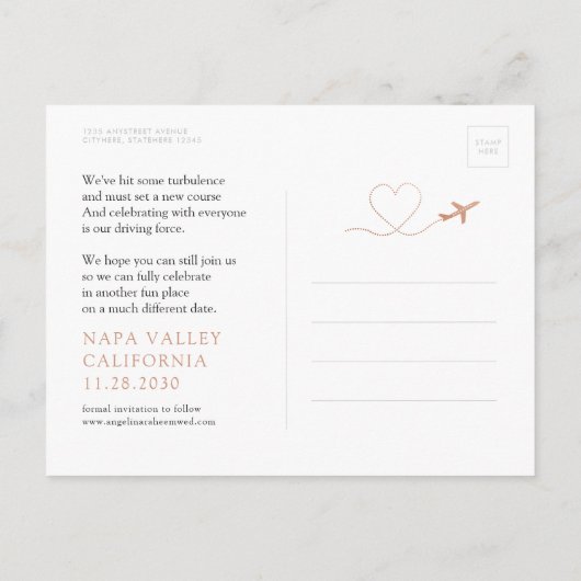 Verander de Datum Bronze Copper Destination Weddin Aankondigingskaart (Achterkant)