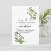 Verander de datum bruiloft groen en gouden frame save the date (Staand voorkant)