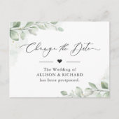 Verander de Datum Chic Greenery Eucalyptus Postpon Briefkaart (Voorkant)