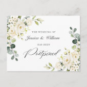 Verander de Datum Elegant Witte Roses Eucalyptus Briefkaart (Voorkant)