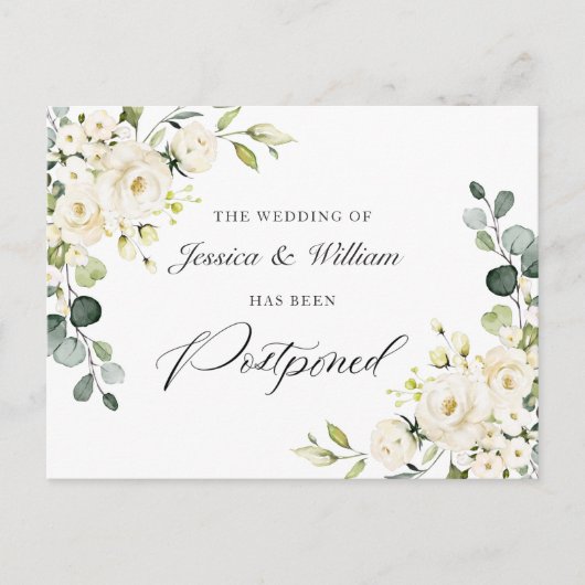 Verander de Datum Elegant Witte Roses Eucalyptus Briefkaart (Voorkant)