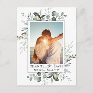 Verander de datum Elegante Eucalyptus FOTO Huwelij Briefkaart