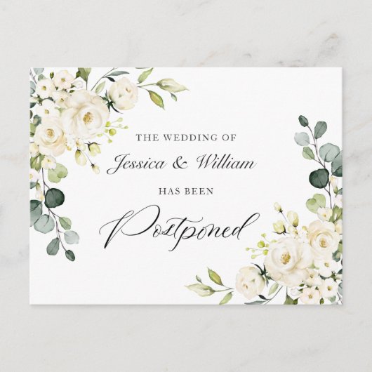 Verander de datum Elegante Eucalyptus Witte Rozen Briefkaart (Voorkant)