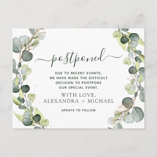 Verander de datum Eucalyptus Groen Uitgesteld Aankondigingskaart (Voorkant)