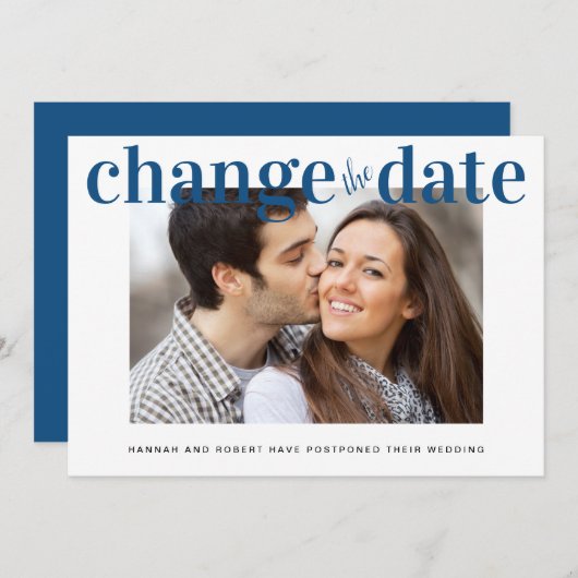 Verander de datum Foto Klassiek Blauw Moderne Trou Aankondiging (Voorkant / Achterkant)
