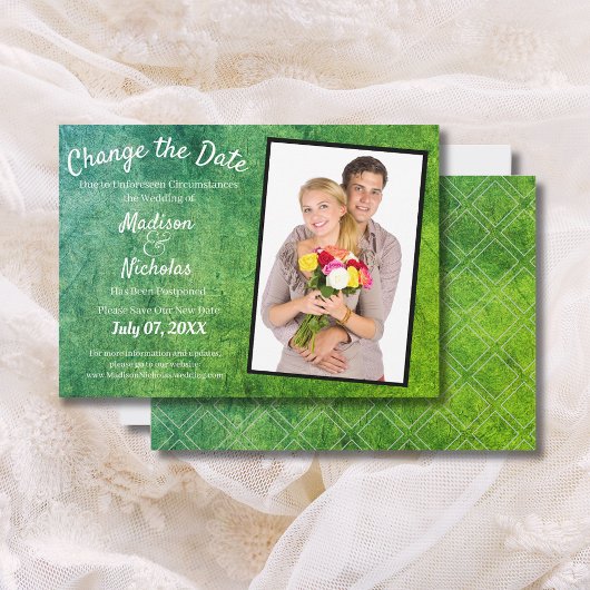 Verander de Datum Foto Wedding Med Green Parchment Save The Date