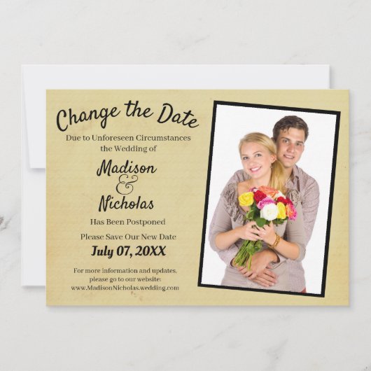 Verander de Datum Foto Wedding Tan Brown Parchment Save The Date (Voorkant)