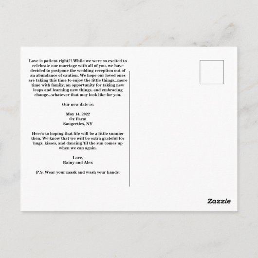 Verander de datum grappig briefkaart (Achterkant)