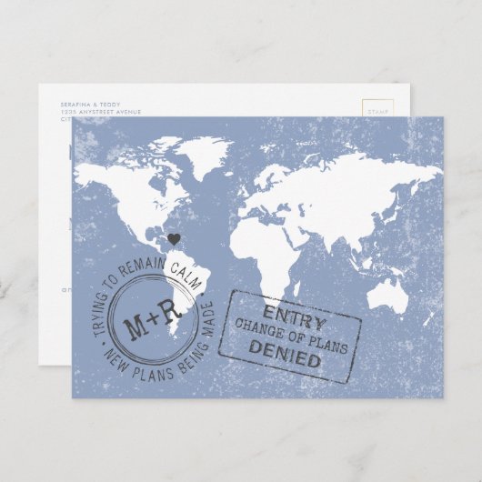 Verander de datum Grappig Modern Destination Weddi Aankondigingskaart (Voorkant / Achterkant)