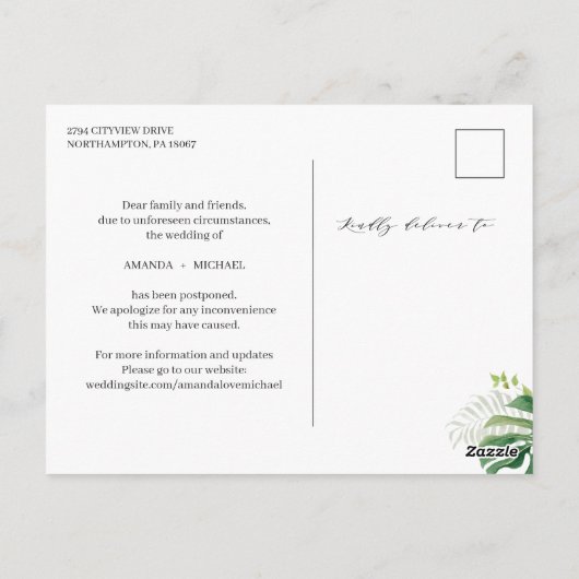 Verander de Datum Greenery Tropical Palm Leaves Briefkaart (Achterkant)