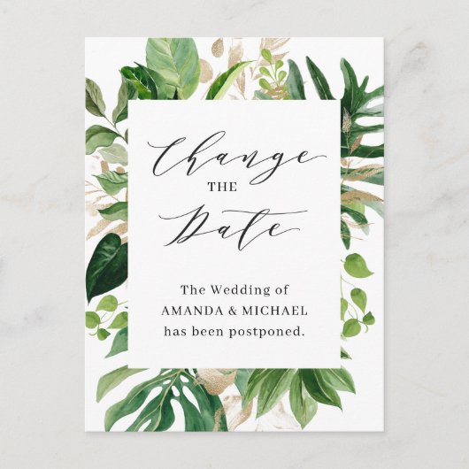 Verander de Datum Greenery Tropical Palm Leaves Briefkaart (Voorkant)