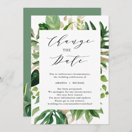 Verander de Datum Greenery Tropical Palm Leaves Kaart (Voorkant / Achterkant)