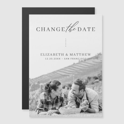 Verander de Datum Minimaliserende Fotobruiloft van Magnetische Uitnodiging (Voorkant / Achterkant)