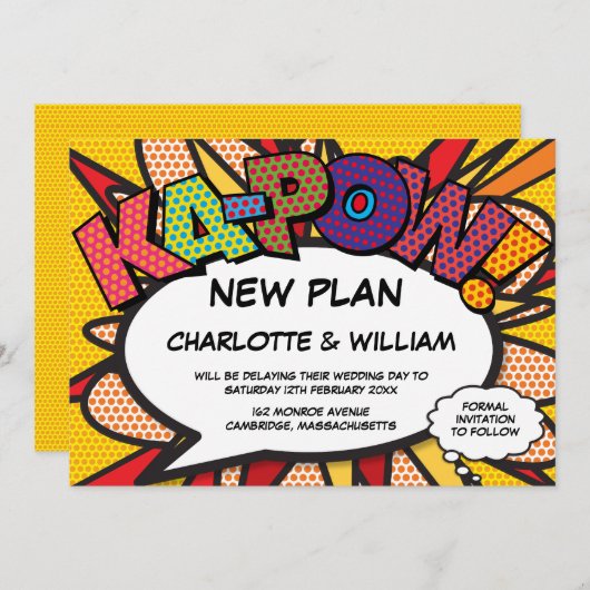 Verander de datum Nieuwe plan Moderne stripboek Save The Date (Voorkant / Achterkant)