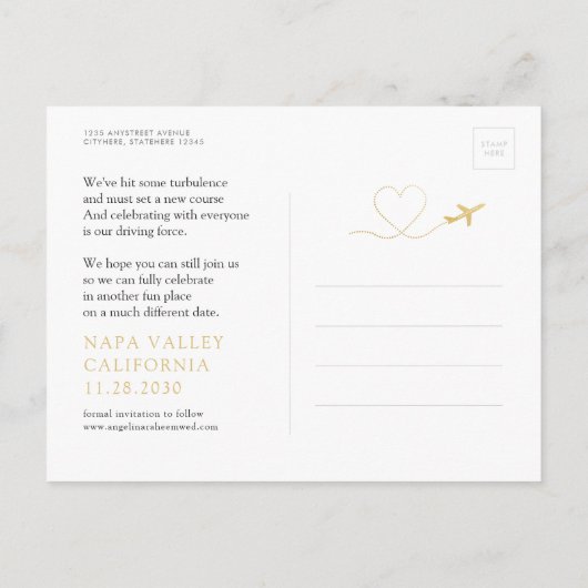 Verander de Datum Reizen Bestemmingsweduwschap Aankondigingskaart (Achterkant)