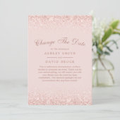 Verander de Datum Roos Gold Confetti Blush Pink Save The Date (Staand voorkant)