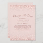 Verander de Datum Roos Gold Confetti Blush Pink Save The Date (Voorkant / Achterkant)