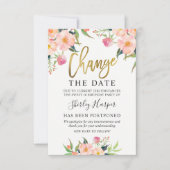 Verander De Datum Roze Bloem Goud Schrift Kaart (Voorkant)