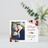 Verander de Datum Rustic Burgundy Blush Floral fot Briefkaart (Staand voorkant)