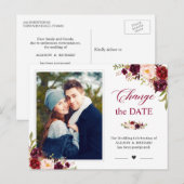 Verander de Datum Rustic Burgundy Blush Floral fot Briefkaart (Voorkant / Achterkant)