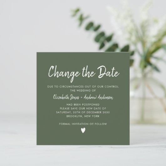 Verander de datum Script Modern  Calligraphy Groen Aankondiging (Staand voorkant)