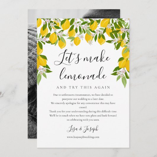 Verander de Datum Uitgesteld Geannuleerd Citroenen Save The Date (Voorkant / Achterkant)